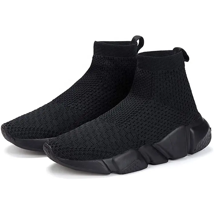China New Fashion Boys Girls High Upper Lightweight Sneakers Walking Knitting Children Casual  Shoes